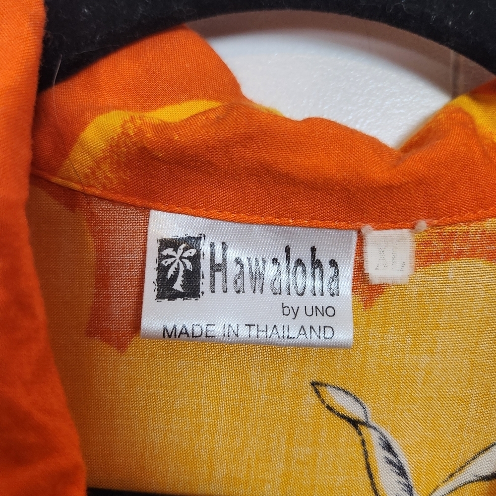 Vintage Hawaii Orange Aloha Shirt Mens Size XL Tropical Beach Sunset Ukulele 90s - Picture 9 of 12
